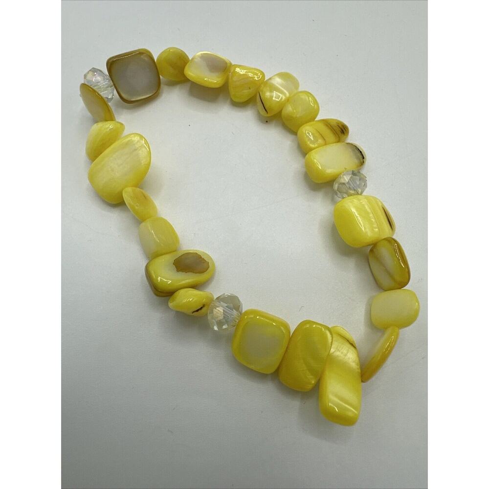Yellow Faux Gemstone Costume Jewelry Bracelet Stretch Boho Beaded